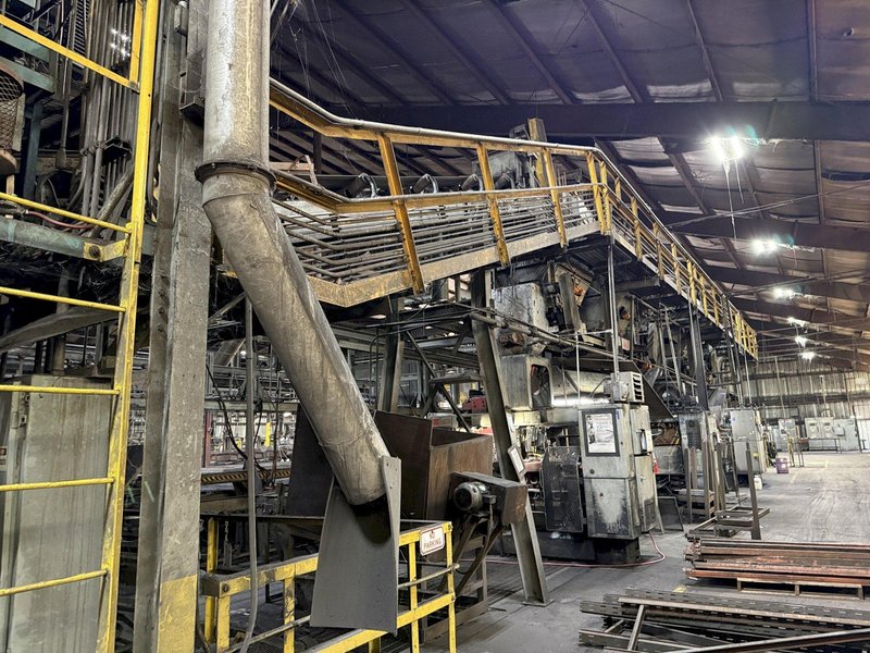approx. 100' distribution belt conveyor with hoppers and supports