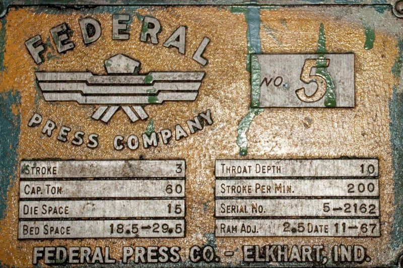 60 TON FEDERAL MODEL #5 OBI PRESS: STOCK #0951621