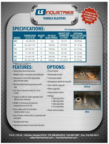 LS INDUSTRIES BARREL TYPE TUMBLE BLAST MACHINE &amp; DUST COLLECTOR: YOBRO #24013