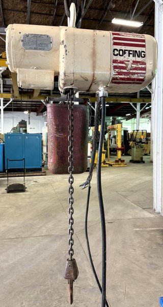 500 Lb. Coffing Electric Hoist, 11' Drop, Pendant, Chain Bucket, 1 Phase