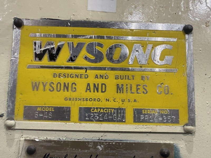 48" X 12 GAUGE WYSONG MODEL #B-48 PLATE BENDING ROLL : STOCK #26287