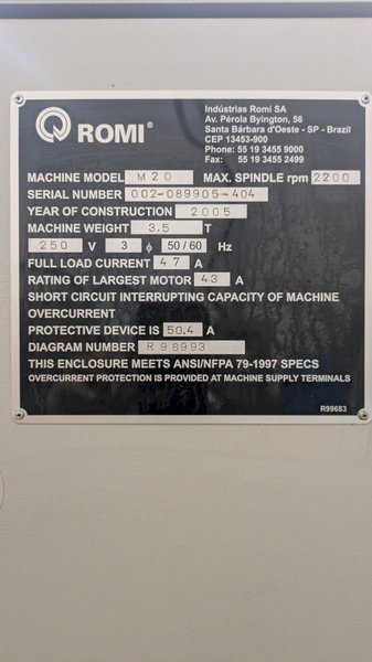 Romi 60" m20 CNC lathe 2005 with turret S#002-089905-404