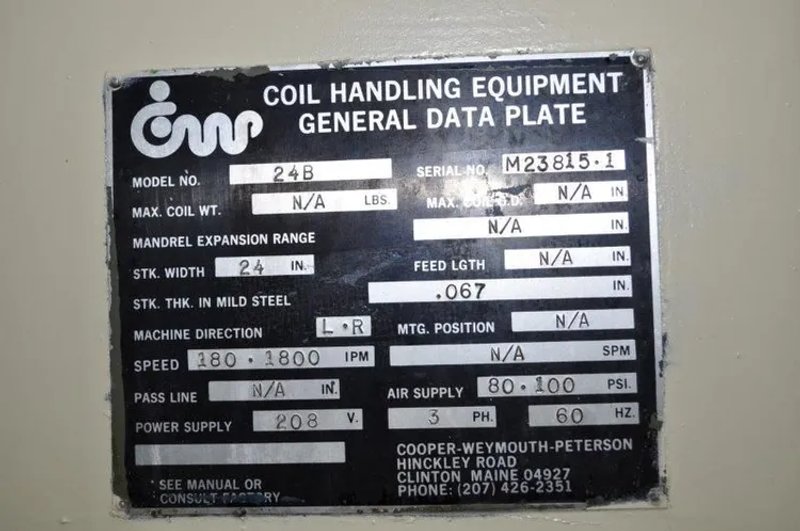 CWP/ROWE 8,000 lb x 15" WIDE X .093 SERVO FEED LINE, STOCK# 13987J