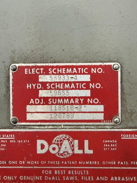 36" DOALL 3612-H VERTICAL BANDSAW. STOCK # 0217526.