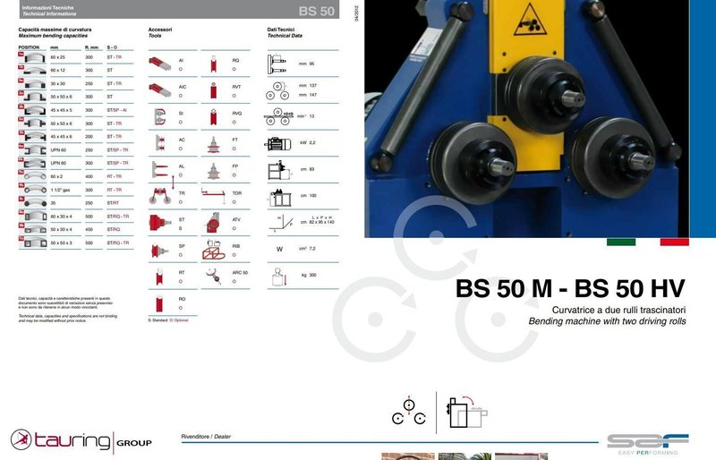 2" X 2" X 1/4" TAURING MODEL #BS50HV HYDRAULIC ANGLE BENDING ROLL: YORBO #24869