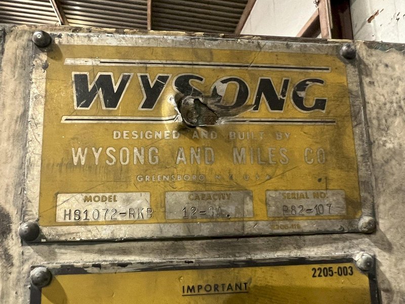 72" X 12 GAUGE WYSONG MODEL #HS1072-RKB "BOW-TIE" HIGH SPEED SHEAR: STOCK #19346