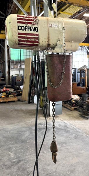500 Lb. Coffing Electric Hoist, 11' Drop, Pendant, Chain Bucket, 1 Phase