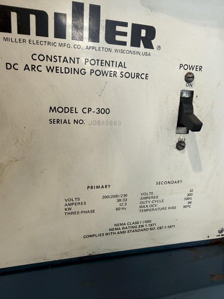 MILLER CP-300 CONSTANT POTENTIAL DC ARC WELDING POWER SOURCE. STOCK # 0430426