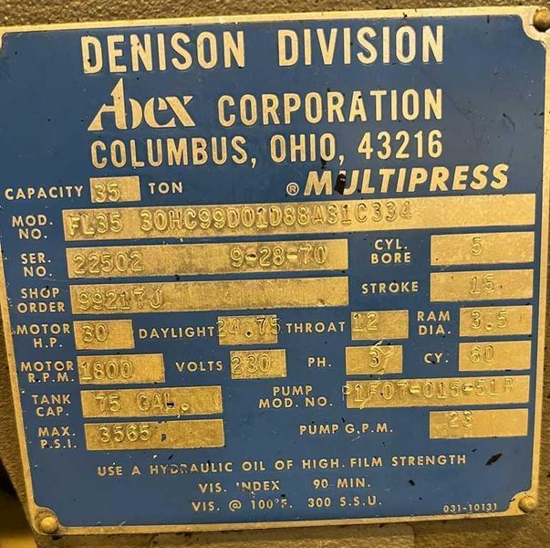 35 TON DENISON MULTIPRESS STOCK# 3288