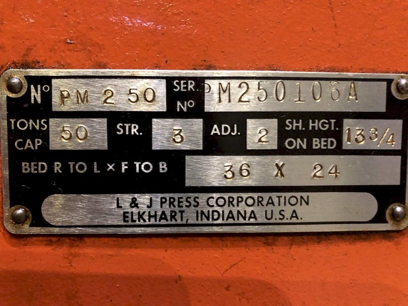 50 TON L &amp; J MODEL #PM2-50-36-24 SSDC HIGH SPEED STAMPING PRESS 3" STROKE: STOCK #17295