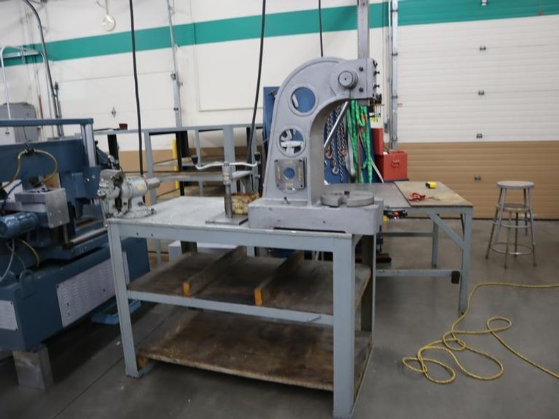 Arbor Press, E-Z Tapper and Bench Vise on Steel Table- Auction Item