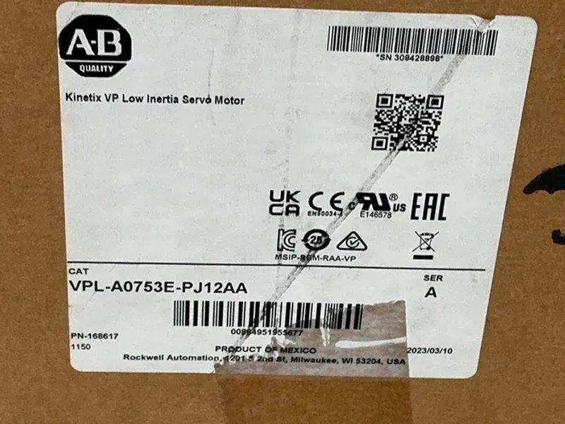 Allen-bradley 4000rpm 1.07hp Kinetix Vp Low Inertia Servo Motor - Vpl-a0753e-pj12aa
