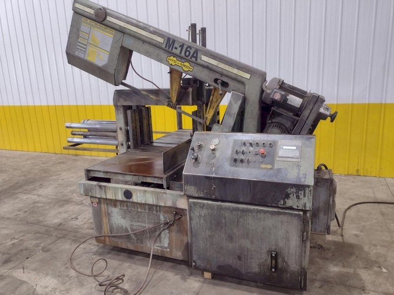 16" x 16" HYD-MECH MODEL #M-16A AUTOMATIC HORIZONTAL BANDSAW WITH POWER MITRE SWIVEL: STOCK #23419