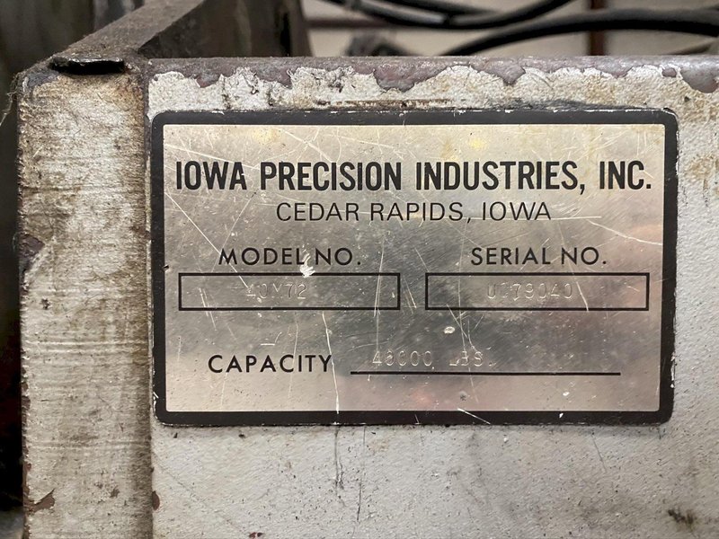 72" X .109" X 40,000 LB IOWA PRECISION #40M72 SLEAR SLITTING &amp; CUT TO LENGTH LINE STOCK# 2178