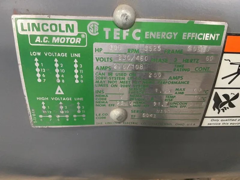 Lincoln Electric 100 Hp Motor