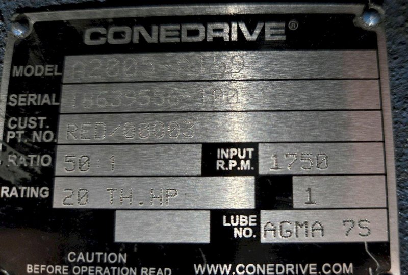 CONEDRIVE A2005-A159 50:1 RATIO 1750RPM GEARBOX USED