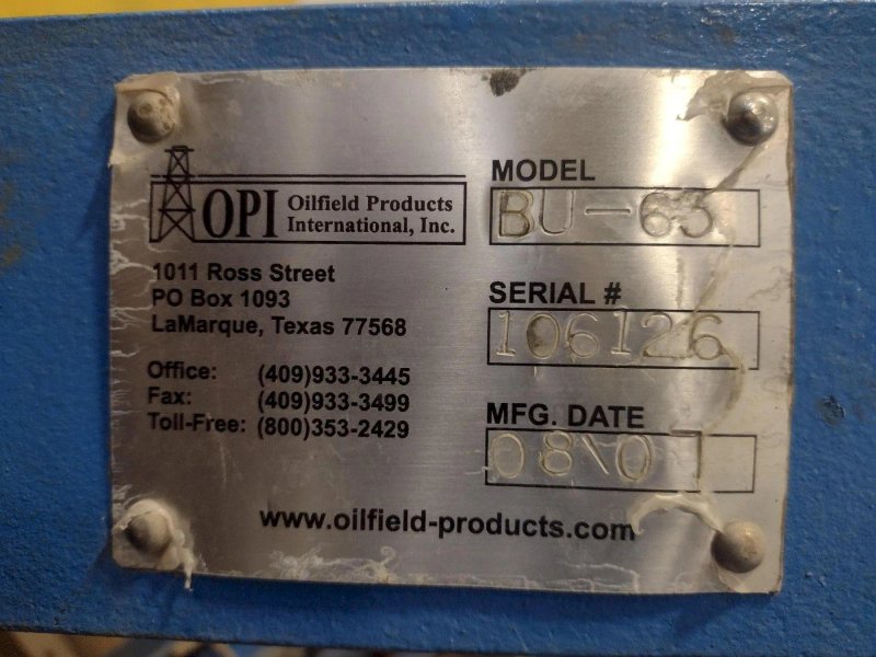 8" OPI (OILFIELD PRODUCTS) MODEL #BU-63 HYDRAULIC MAKE-UP &amp; BREAK-OUT PIPE/TUBE MACHINE: STOCK #24492