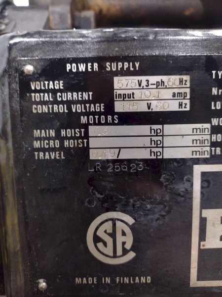 5 TON 10,000 LBS KONE MODEL #FEM 1AM POWER CABLE HOIST WITH TROLLEY: STOCK #18668