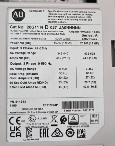 ALLEN BRADLEY 20G11ND027JA0NNNNN SER A USED