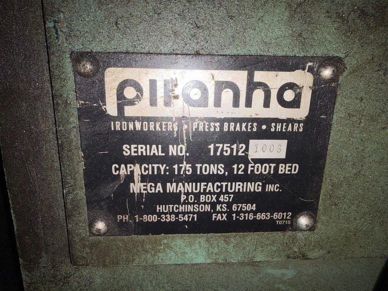 175 TON X 12' PIRANHA ALLSTEEL MODEL PB2-175-12 HYDRAULIC PRESS BRAKE, WITH AUTOMEC 600 CNC CONTROL: YOBRO #26358