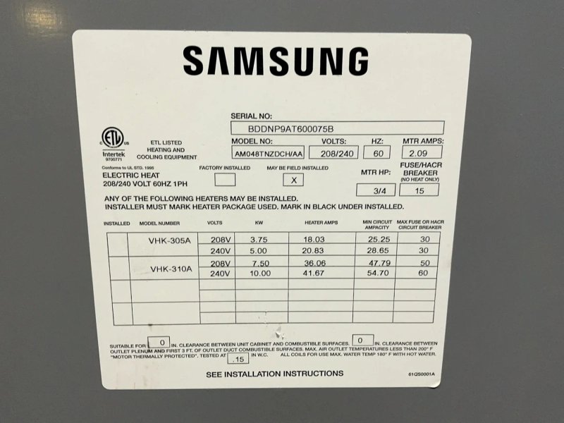 Samsung Air Conditioner - Am048tnzdch/aa