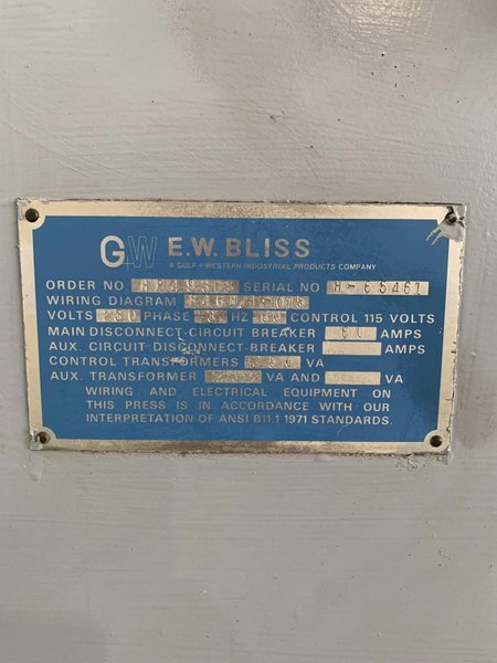 60-TON BLISS C-60 BACK-GEARED OBI PRESS. STOCK # 0788724.