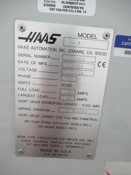 Haas VM-3 CNC Vertical Machining Center, Haas MainCon Control, 4th &amp; 5th Axis Drives, 1000 PSI TSC, 24+1 ATC, Probing, High Speed Machining, RJH- Auction Item
