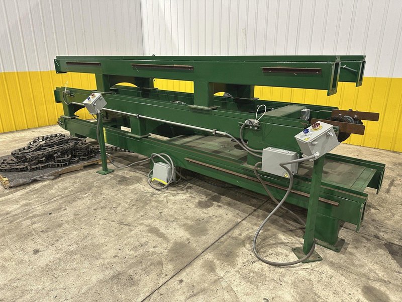 SWEED LOAD CLAMP &amp; TURNER / PACMAN FLIPPER SYSTEM WITH POWERED INFEED &amp; OUTFEED CONVEYORS: STOCK #22075