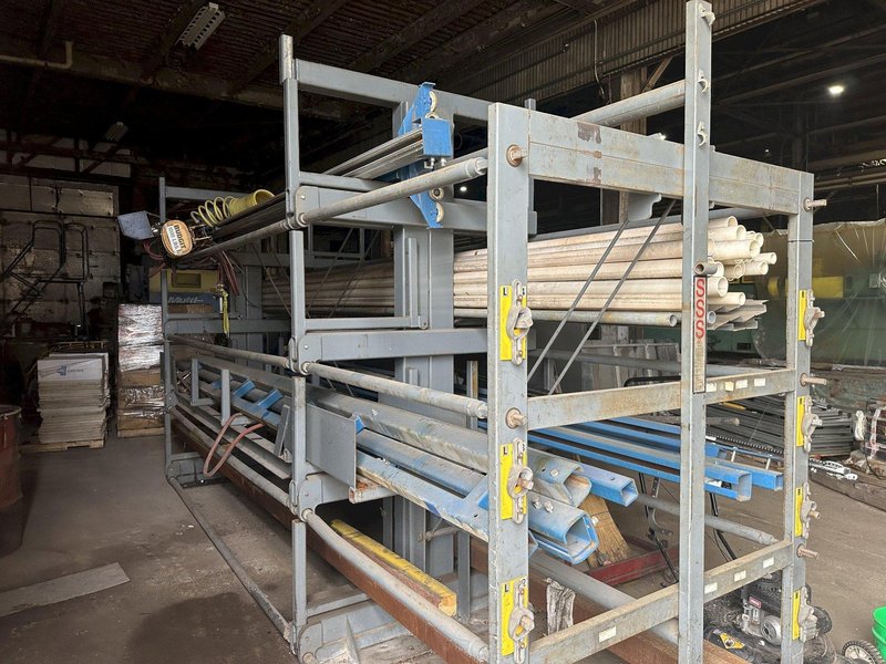 1000 LBS X 13' x 36' GORBEL OVERHEAD CRANE SYSTEM, WITH RUNWAY RAILS &amp; PNEUMATIC BUDGET HOIST: STOCK #19685