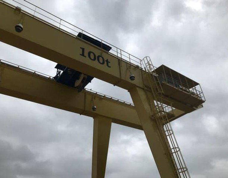 100-TON G.H. GRUAS DOUBLE GIRDER TRAVELING GANTRY CRANE: STOCK #12747