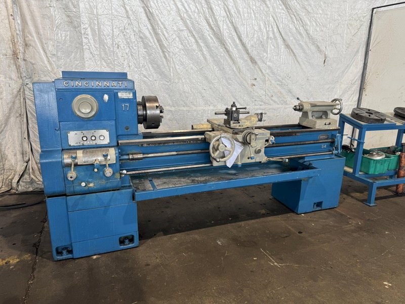 17" x 54" CINCINNATI 17 HYDRASHIFT ENGINE LATHE. STOCK # 0555025.