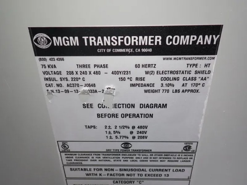Mgm 75 Kva Transformer - Ac370-j0648