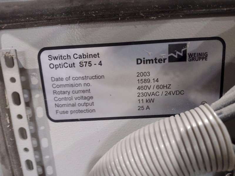 6" HIGH X 14" WIDE WEINIG DIMTER  OPTICUT MODEL #S75 CROSS-CUT AUTOMATIC WOOD SAW, NEW 2003: STOCK #22923