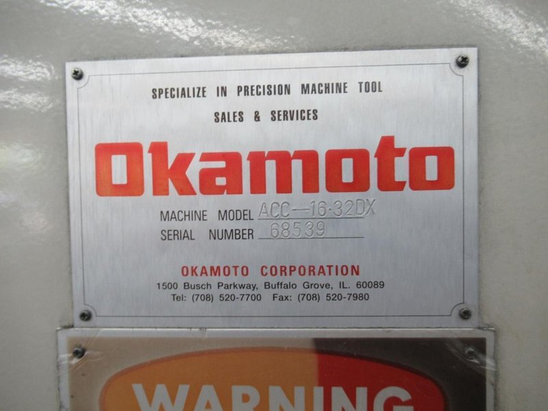Okamoto ACC-16-32DX 3-Axis Hydraulic Surface Grinder with Incremental Down Feed. 16"x32" Chuck, Coolant System with Paper Filtration- Auction Item