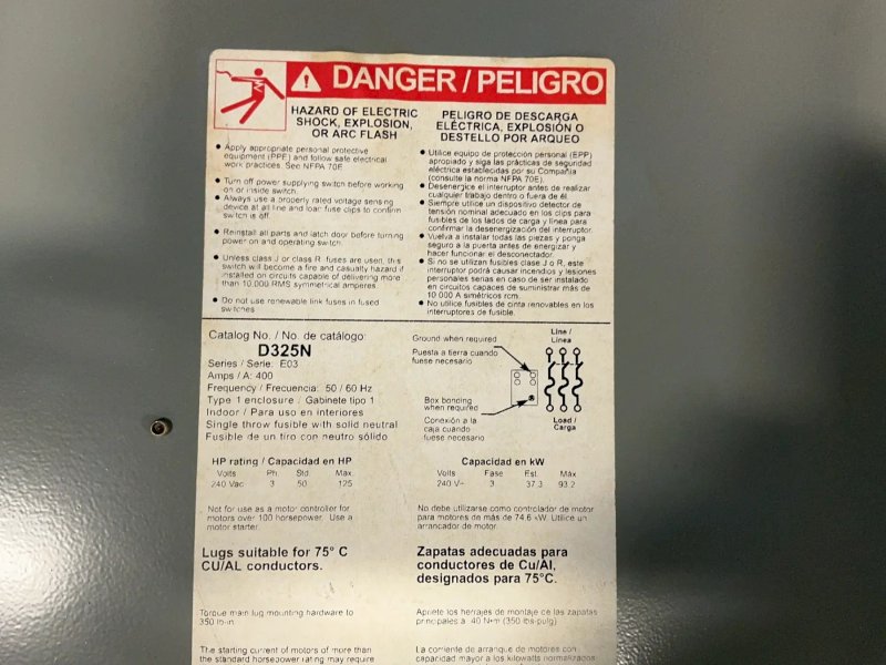 Square D 400 A / 240 V General Duty Fusible Safety Switch - D325n