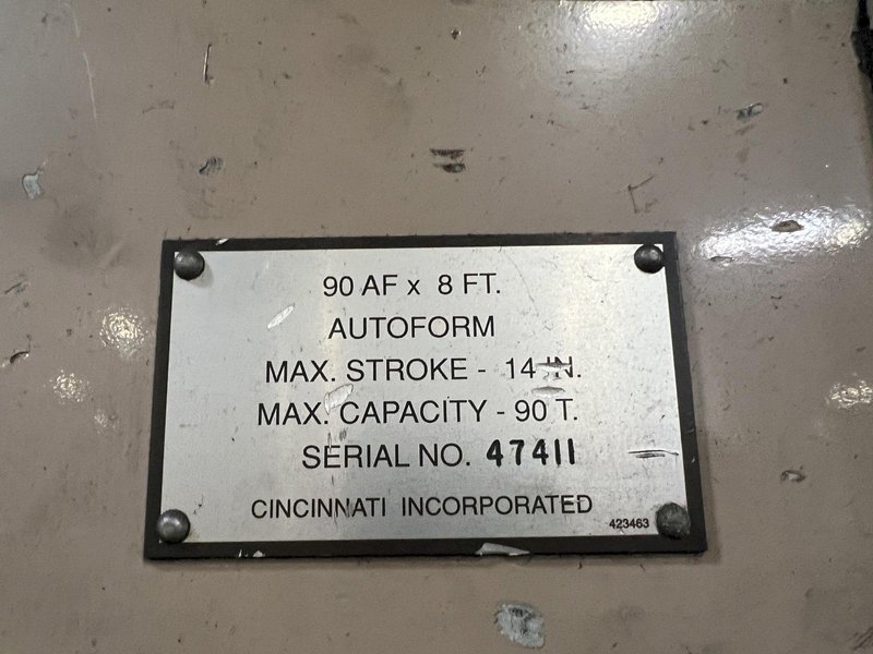 8' X 90 TON CINCINNATI AUTOFORM  HYDRAULIC PRESS BRAKE, MODEL 90AF- 8FT