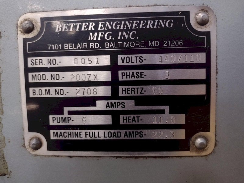 27" X 36" BETTER ENGINEERING MODEL #200ZX PARTS WASHER: STOCK #16191