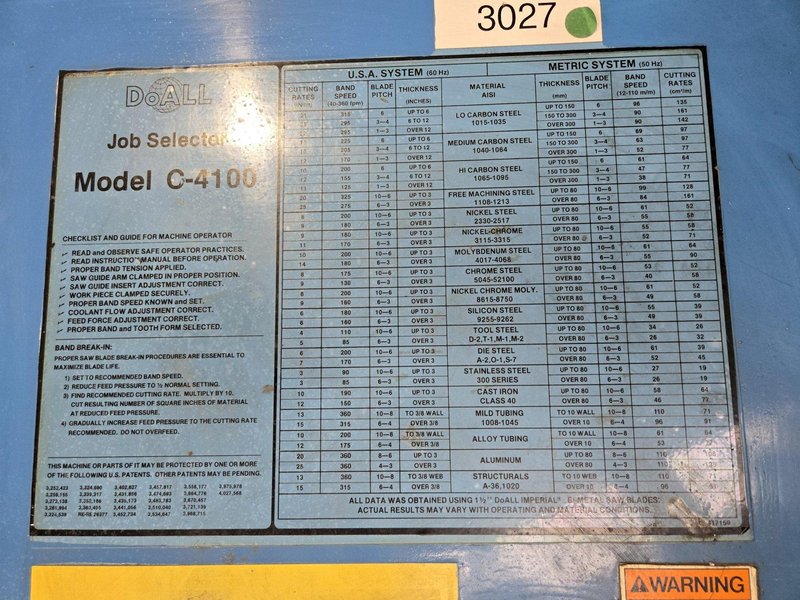 16" X 14" DOALL C-4100NC AUTOMATIC HORIZONTAL BAND SAW. STOCK # 0653926