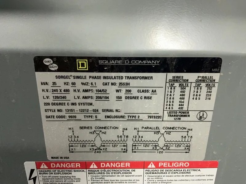Square D  25 Kva Transformer - 25s3h