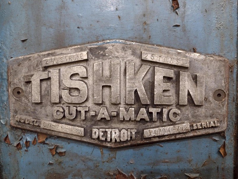 25 TON TISHKEN 4-POST CUTOFF PRESS, 2.5" STROKE: STOCK #19251