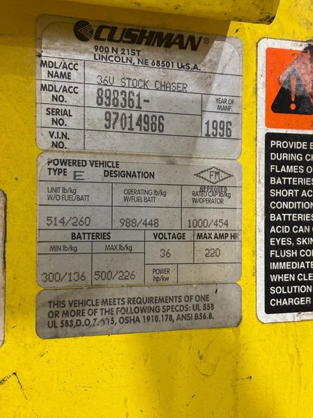 36 VOLT CUSHMAN MODEL #898361 CHASER/TUGGER CART: YOBRO #24653
