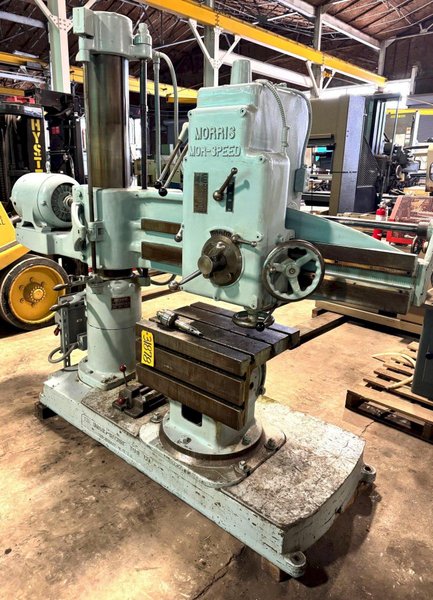 4' x 9" Morris Radial Drill, 4 MT, 5 HP, Box Tbl., Nice, Low Price