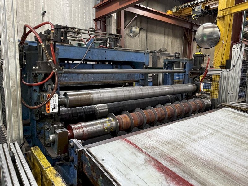 54" WIDE X 40,000 LB X 8" ARBOR LOOPCO SLITTING LINE. STOCK # 0651226