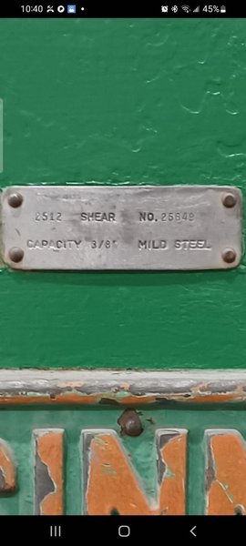 12' x 3/8"CINCINNATI MODEL #2512 MECHANICAL POWER SQUARING SHEAR: STOCK 17313