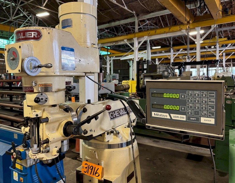 Chevalier Vertical Mill FM-3VS, 3 HP, V-Speed, 9" x 42" P.F. Tbl., DRO