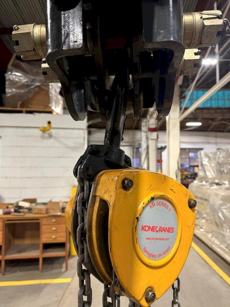 5 Ton Konecranes Manual Chain Hoist, 12' Lift, Manual Trolley, Nice