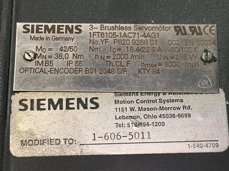 Siemens 2000rpm Servo Motor - 1ft6105-1ac71-4ag1
