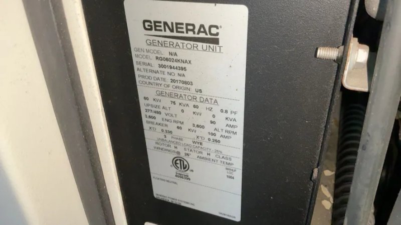 Generac 60 Kw Generator  - Rg06024knax