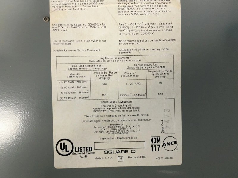 Square D 400 A / 240 V General Duty Fusible Safety Switch - D325n