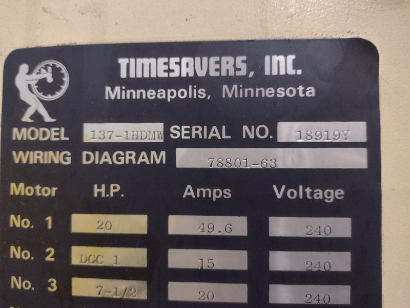 37" TIMESAVERS MODEL #137-1HDMW WET BELT GRINDER SANDER 20 HP : STOCK #19869